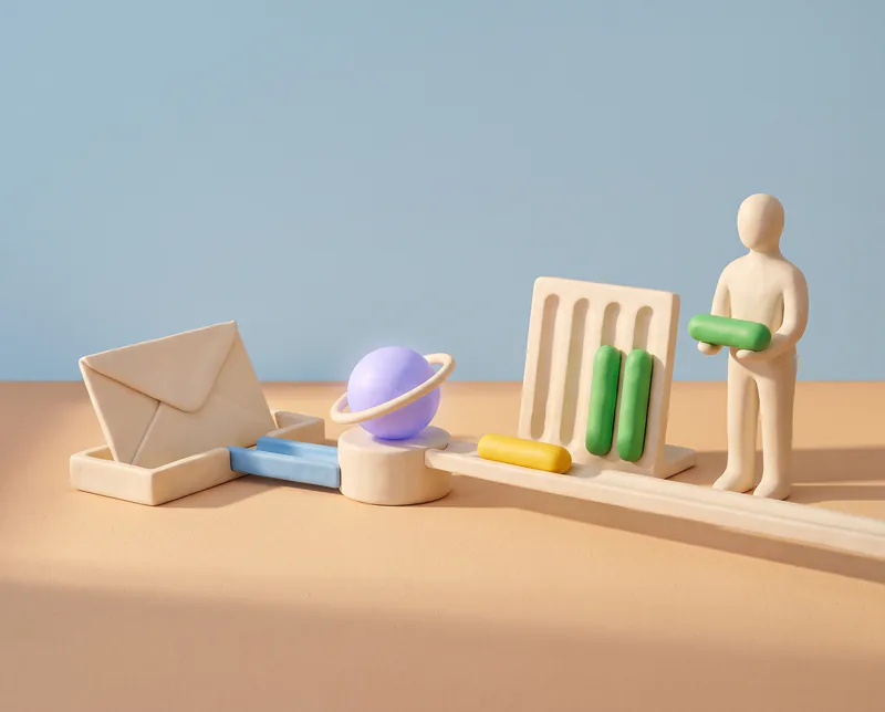 Le travail d’un agent IA en pâte à modeler : une enveloppe dans son bac, une sphère lavande sur un socle, un rail qui porte une pilule jaune vers un tableau garni de deux pilules vertes, et une figurine sans visage qui reçoit la dernière.