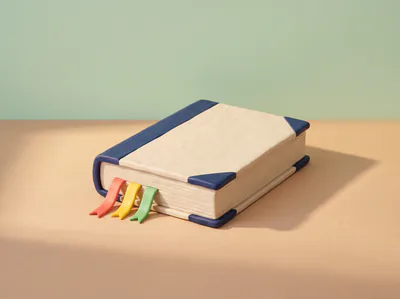 Le programme de la formation en pâte à modeler : un gros registre relié, dos marine, d’où sortent trois signets rouge, jaune et vert.