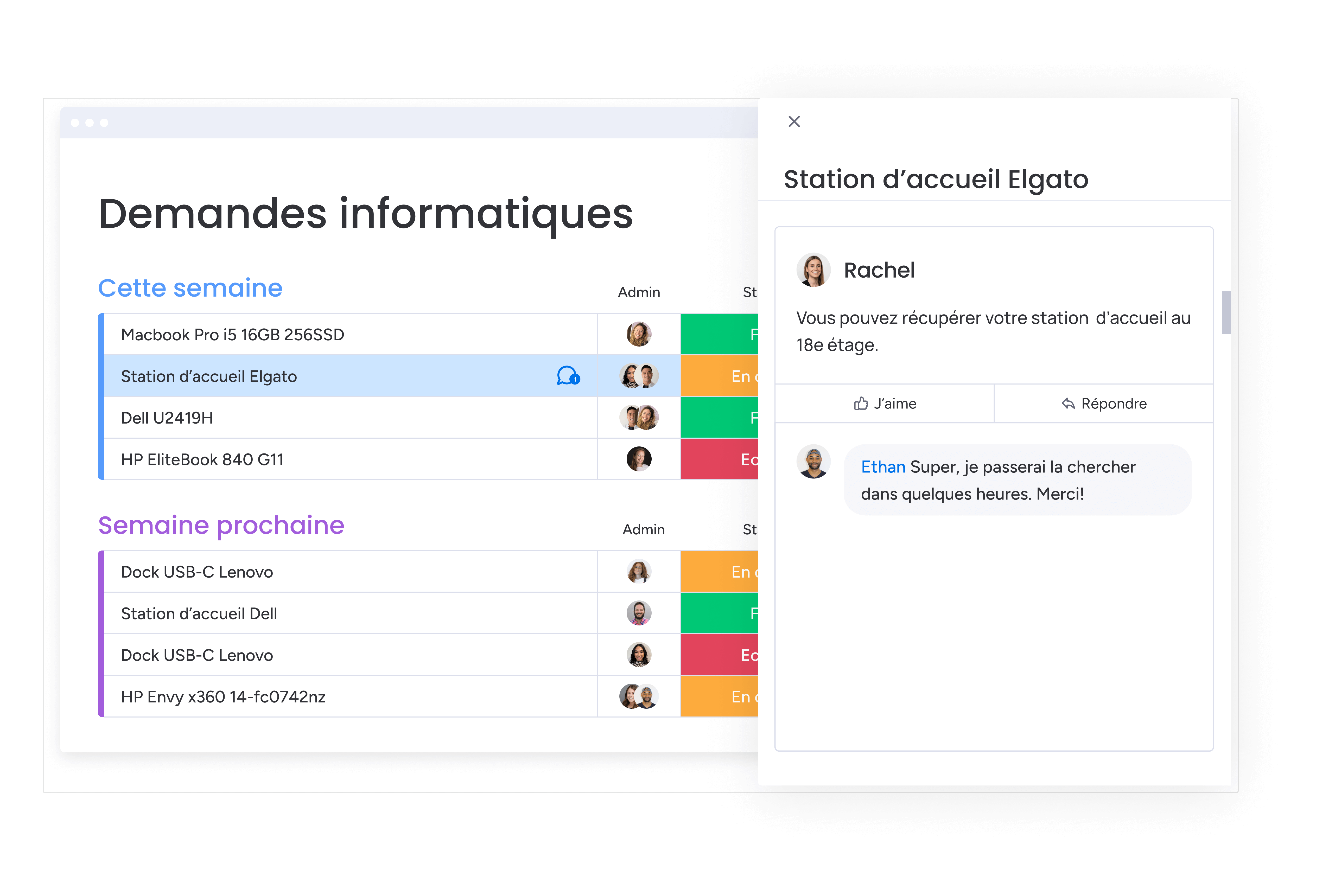 Gestions des demandes informatiques sur monday work management.
