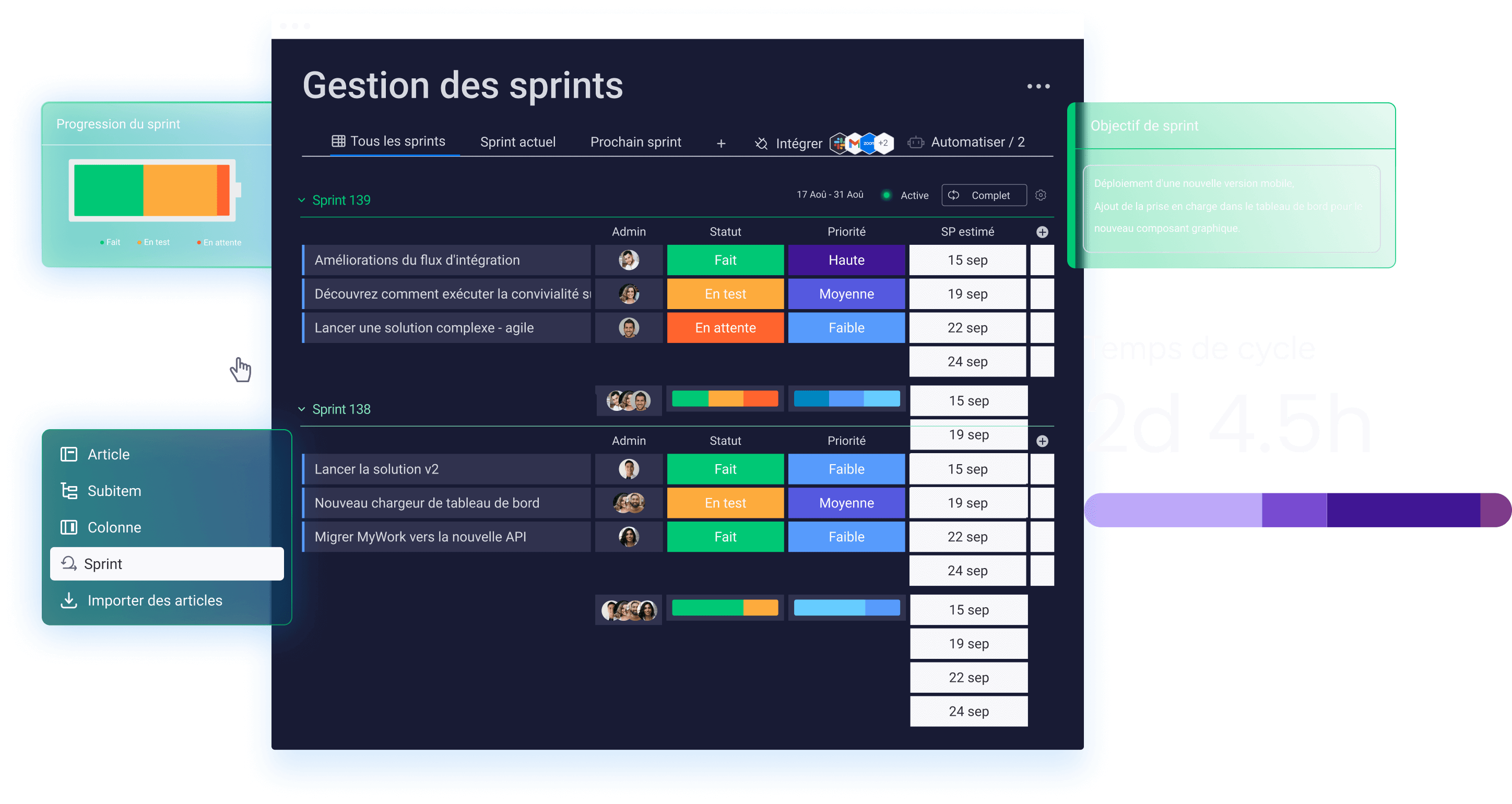 Image d'accueil de monday dev avec une vue générale de toutes les fonctionnalités.