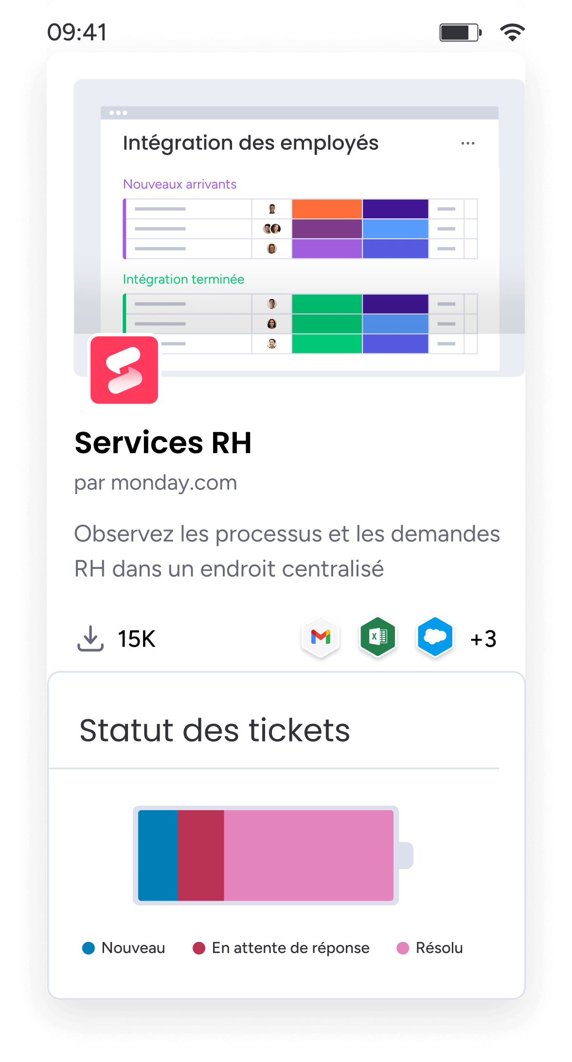 Version mobile de monday service.