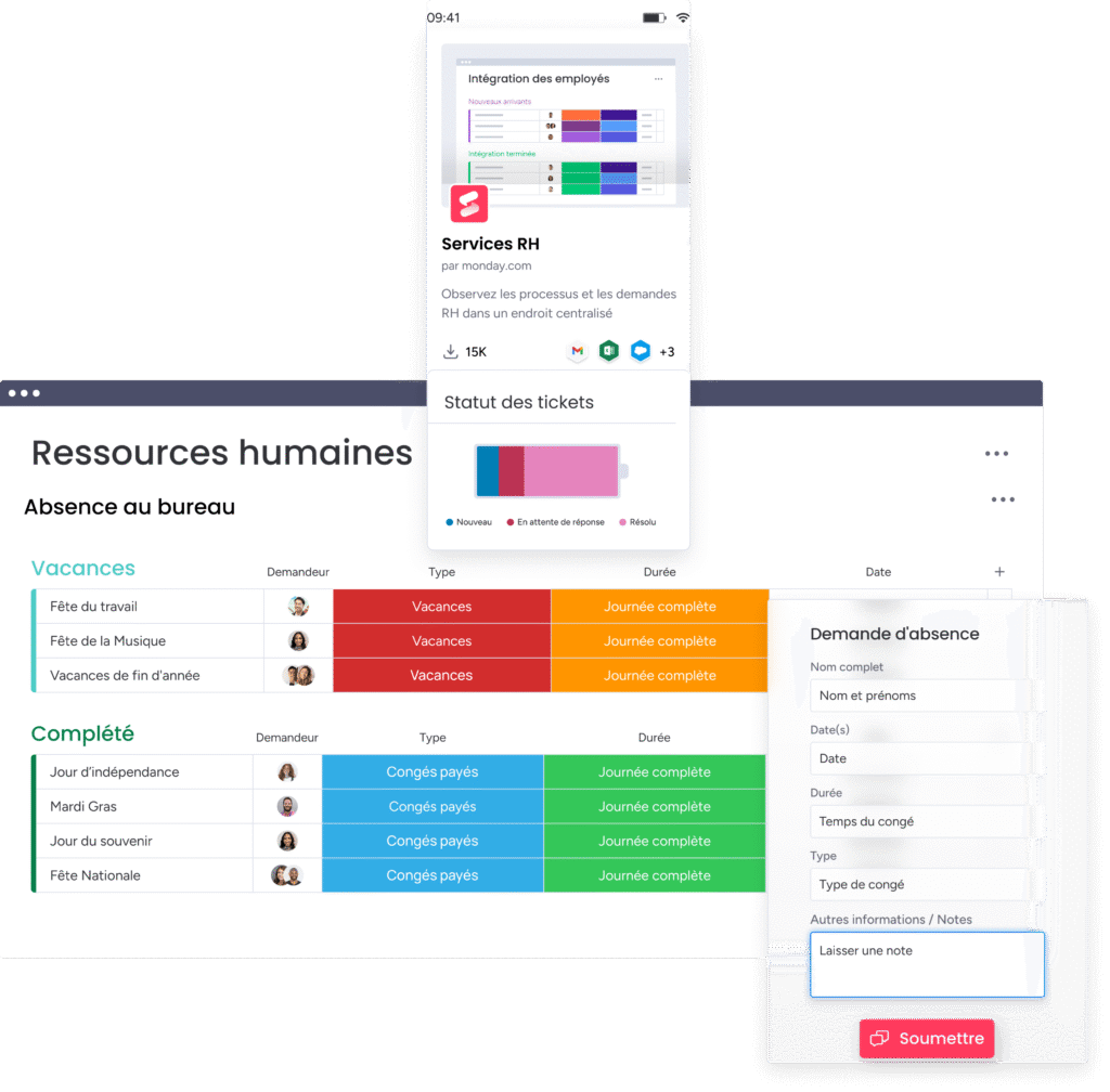 Un expert monday aide une entreprise à gérer les congés et vacances du personnel sur monday.com avec une configuration de la version mobile de l'outil.