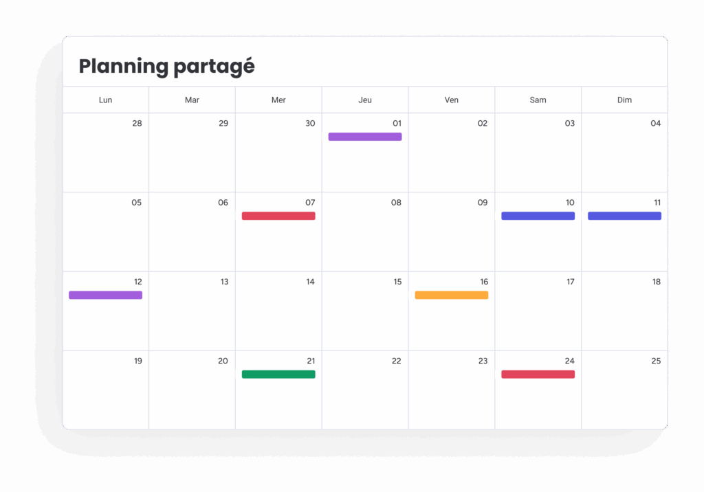 Planning partagé créé sur monday.com.