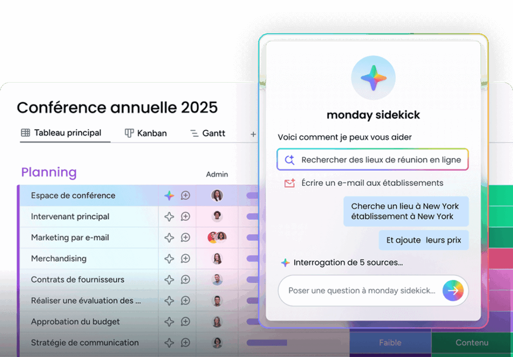 L'IA du CRM assurance monday.com fait des suggestion sur le lieu de réunion d'une entreprise.
