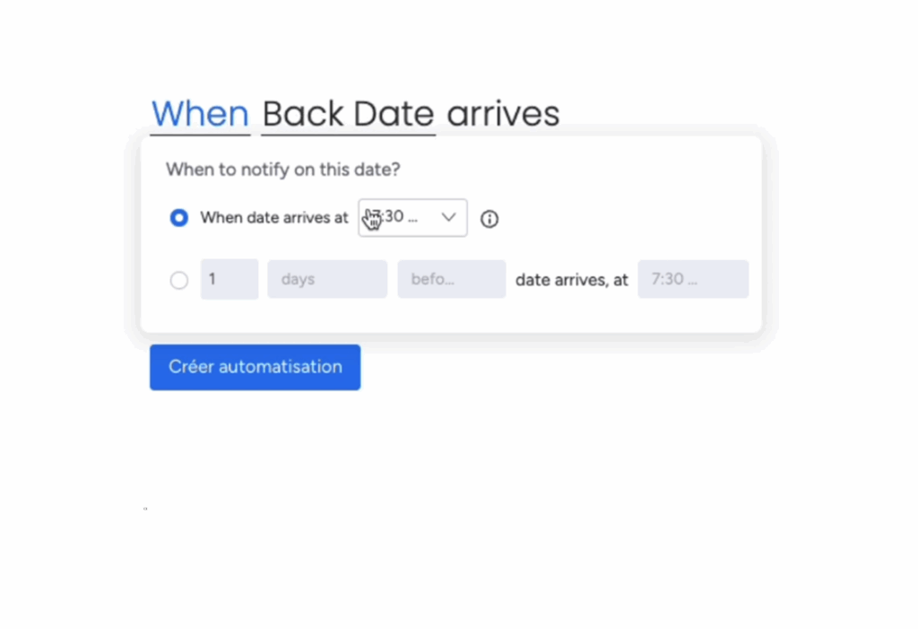 Automatisation Back Date pour tâches récurrentes avec déclencheur horaire sur Monday.