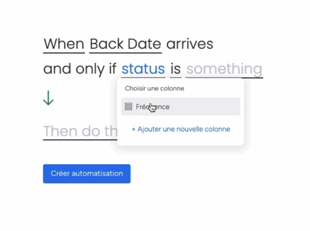 Automatisation Monday pour tâches récurrentes avec choix de colonne fréquence.