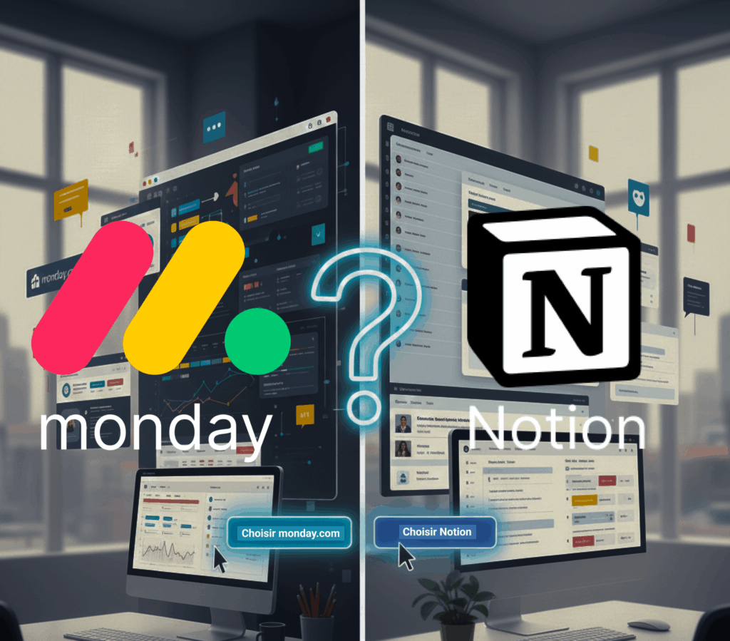 monday vs Notion pour gestion du travail, projets et outils adaptés aux équipes.