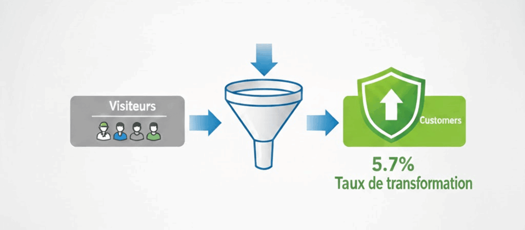 KPI marketing digital : taux de transformation visiteurs en clients 5,7 %.