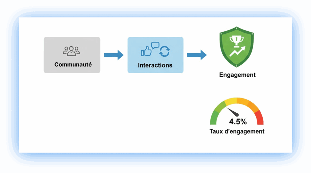 KPI marketing digital : taux d’engagement communauté 4,5 % interactions.