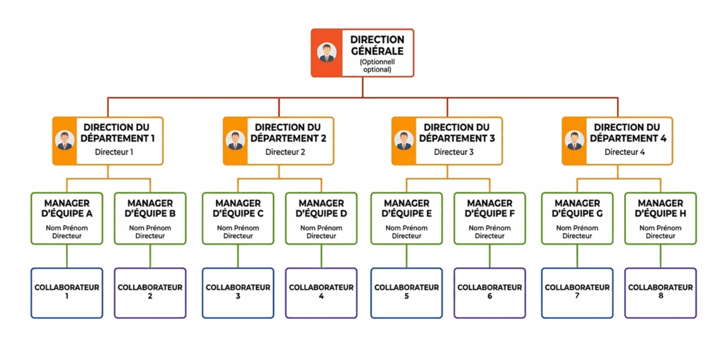 Exemple du modèle hiérarchique d'un organigramme.