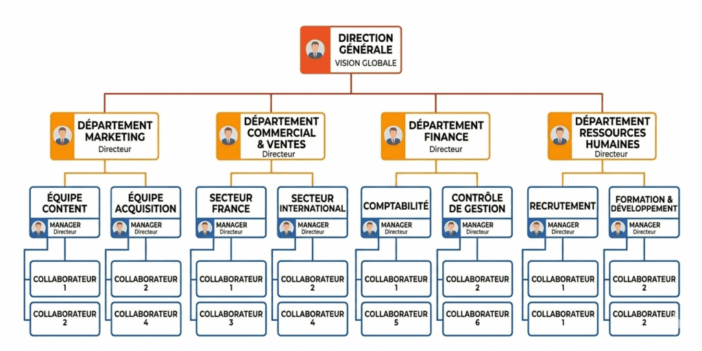Exemple du modèle par département d'un organigramme.