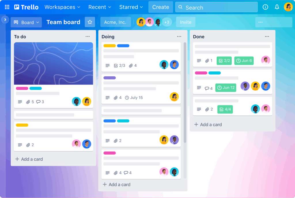 Interface Trello Kanban pour gestion de projet et automatisation des tâches avec Butler.