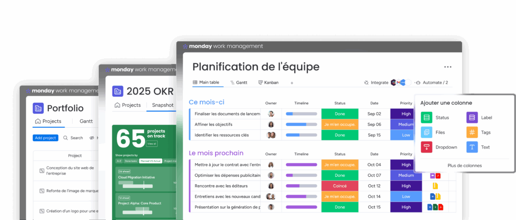 Comparatif monday vs Trello avec interface monday work management et gestion projets équipes.