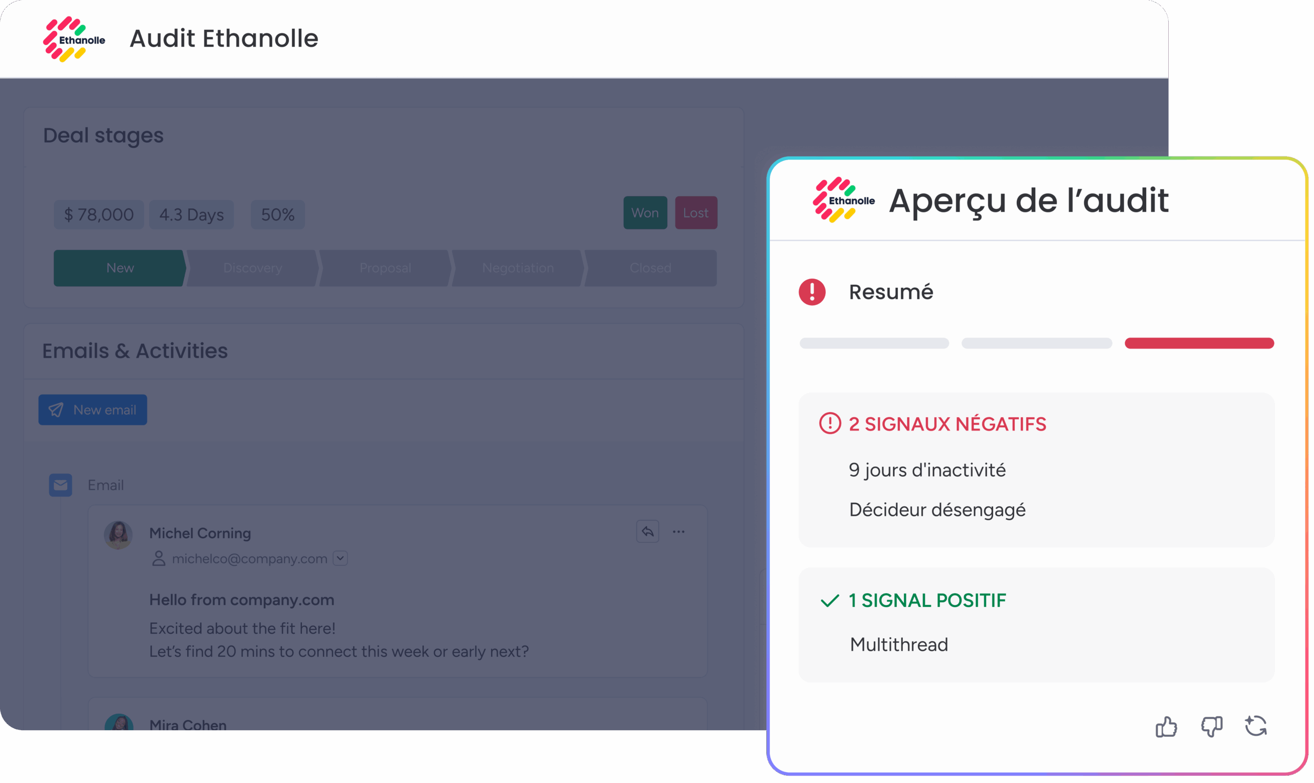 Audit CRM analyse pipeline commercial signaux risques opportunités suivi leads agence.