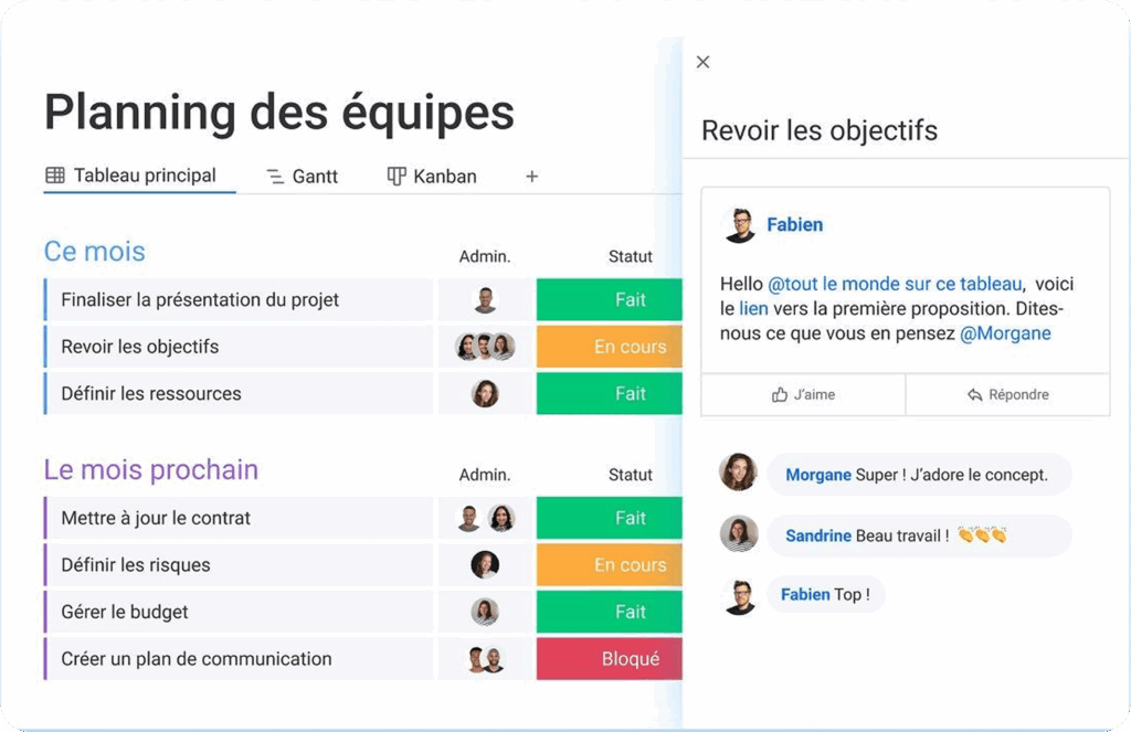 Comparatif monday vs Excel avec collaboration en temps réel et commentaires sur tâches équipe