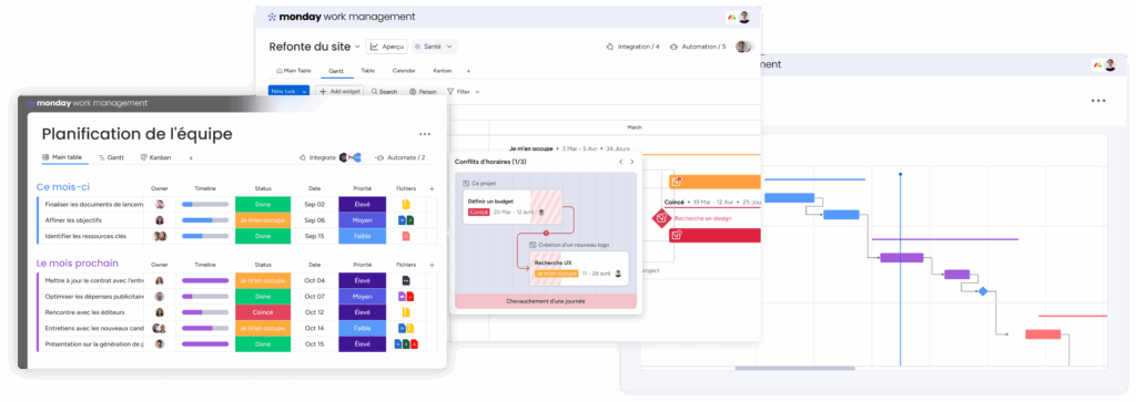 Comparatif monday vs Excel avec vue Kanban, Gantt et planning visuel des tâches en équipe
