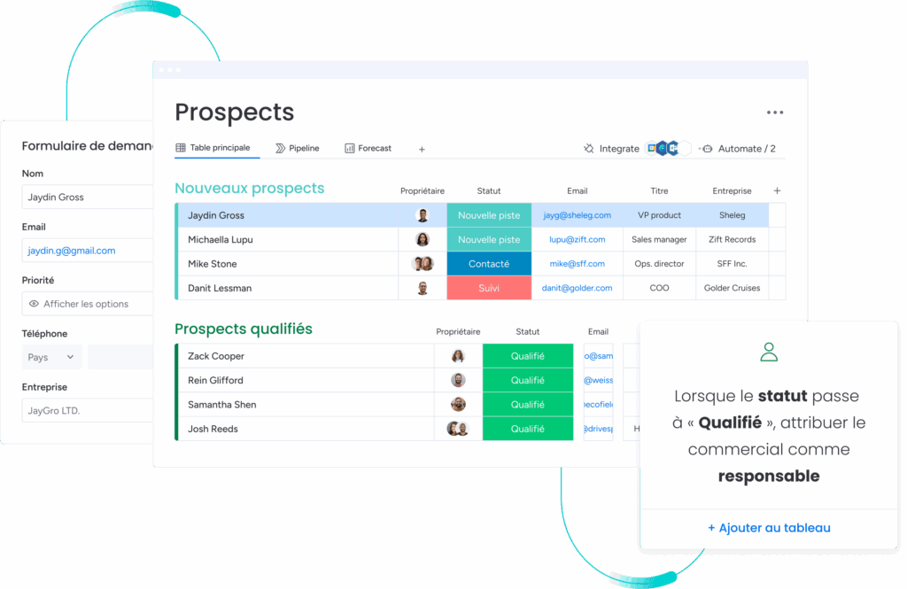 Comparatif monday CRM vs HubSpot avec gestion des prospects et automatisation des statuts commerciaux
