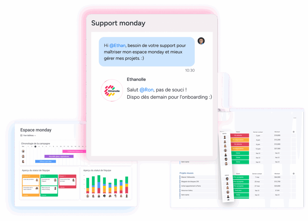 Comparatif monday vs Excel avec support monday et assistance client pour gestion de projet