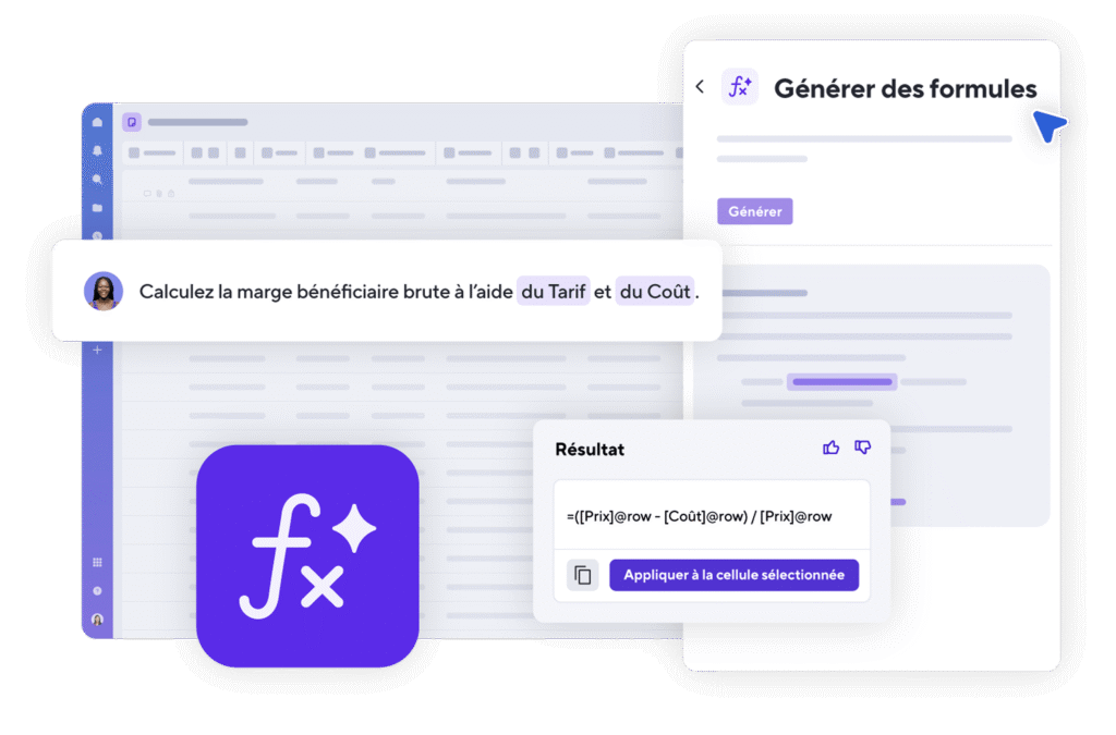Génération de formules par IA dans Smartsheet comparée à l'approche de monday.