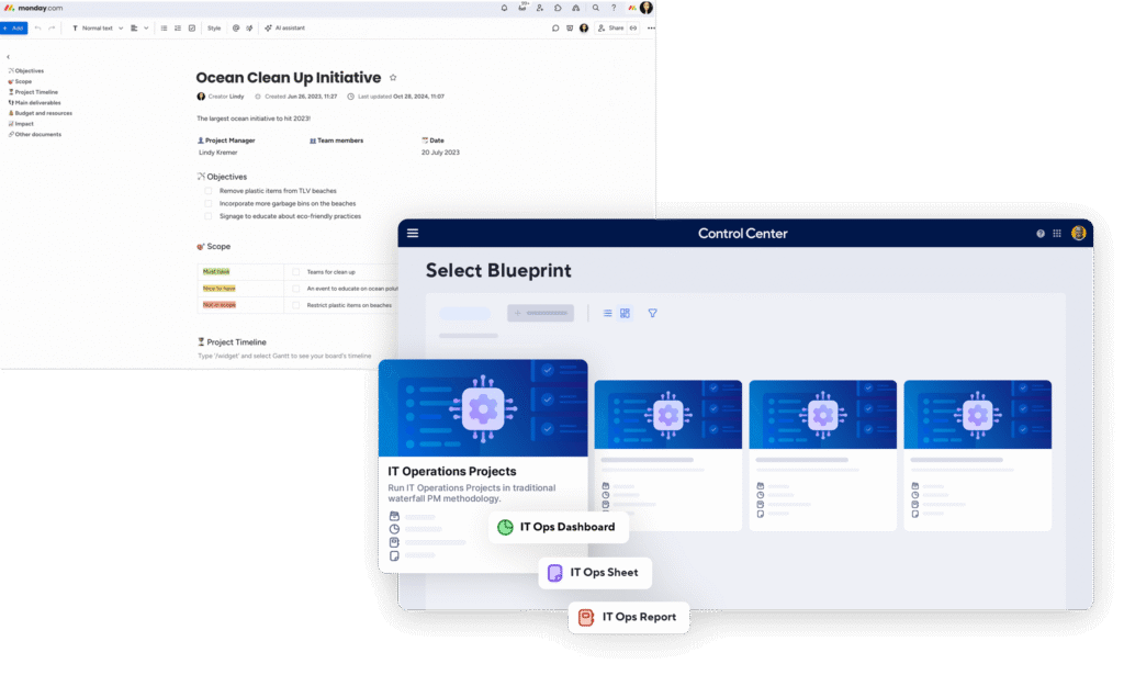Interface de gestion de projet pour un comparatif entre monday campaigns et Smartsheet.