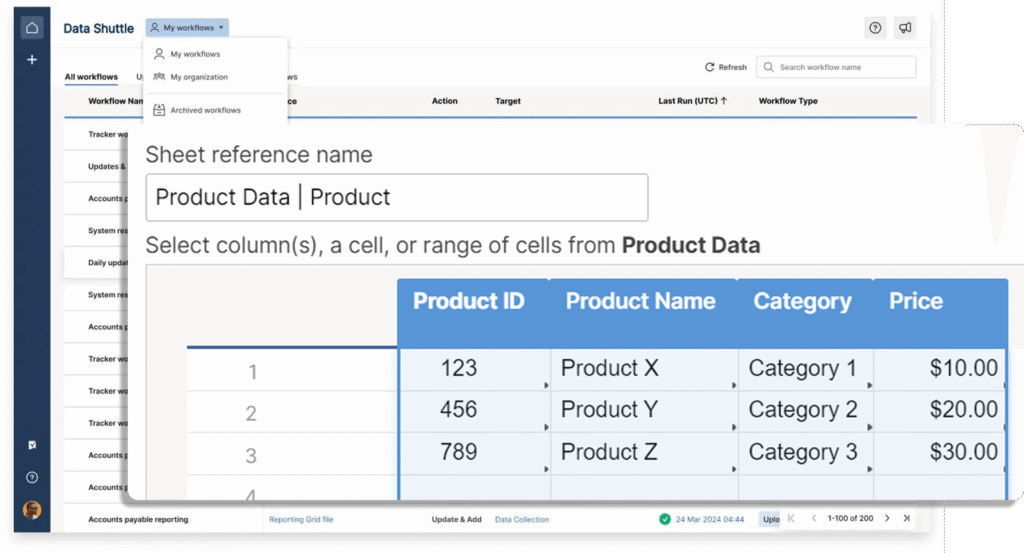 Interface de gestion de données pour un comparatif Smartsheet vs monday.