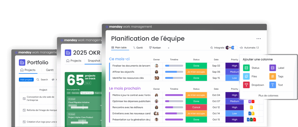 Interface utilisateur intuitive de monday work management face à Smartsheet.