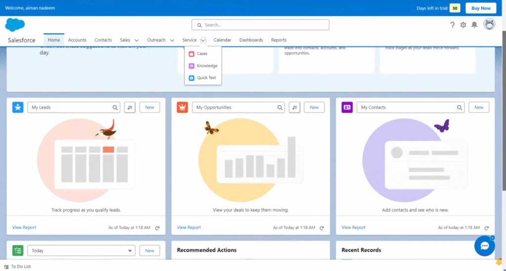 Interface Salesforce avec un exemple de tableau de bord Sales Executive Dashboard pour entreprise.