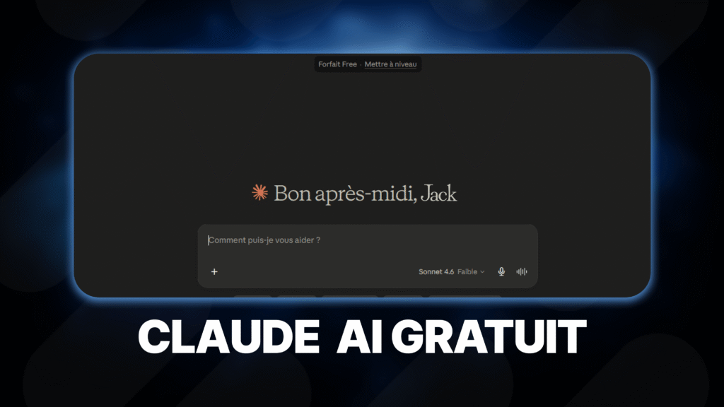 Image de couverture présentant l'interface de Claude AI Gratuit sur fond sombre.