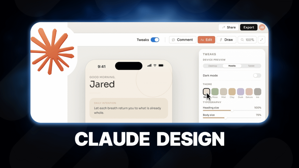 Bannière de couverture Claude Design montrant l'interface d'édition mobile.