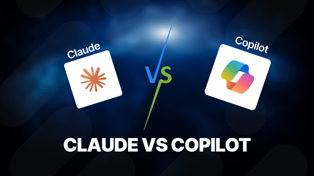 Logos de Claude et Copilot face à face avec le texte Claude vs Copilot.