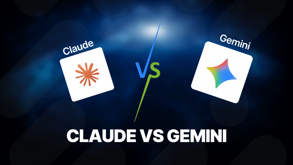 Les logos de Claude et Gemini se font face sur fond bleu sombre avec la mention textuelle Claude VS Gemini.