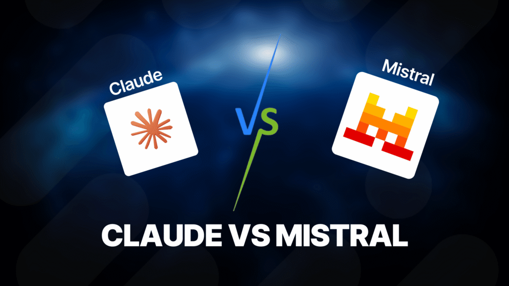 Logos de Claude et Mistral face à face avec le texte "CLAUDE VS MISTRAL" sur fond sombre.