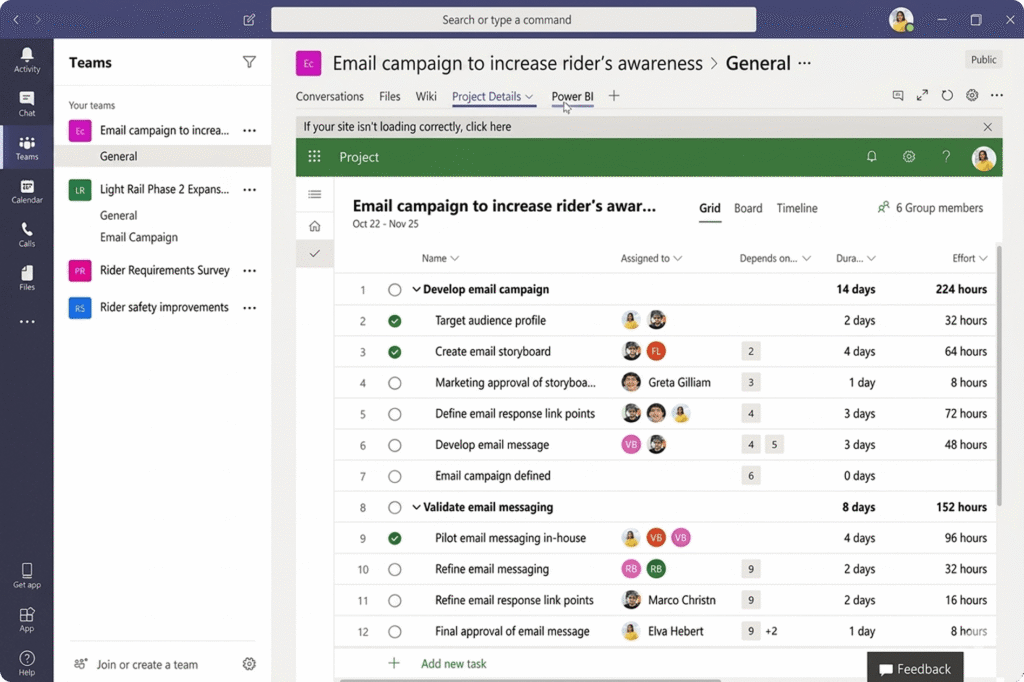 Interface Microsoft Project dans Teams : comparatif monday vs microsoft project.