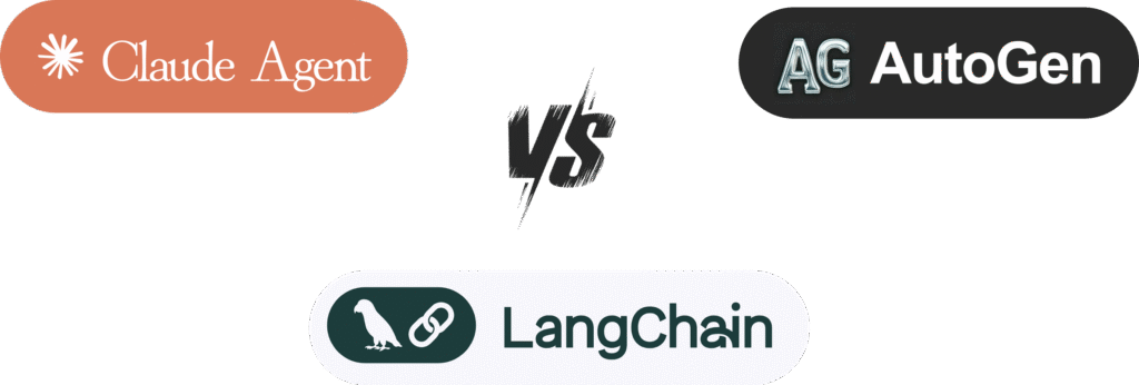 Schéma comparatif opposant Claude Agent aux frameworks LangChain et AutoGen.