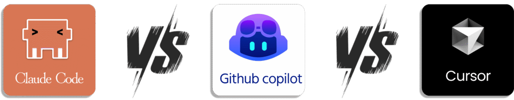 Visuel comparatif mettant face à face Claude Code, GitHub Copilot et Cursor.