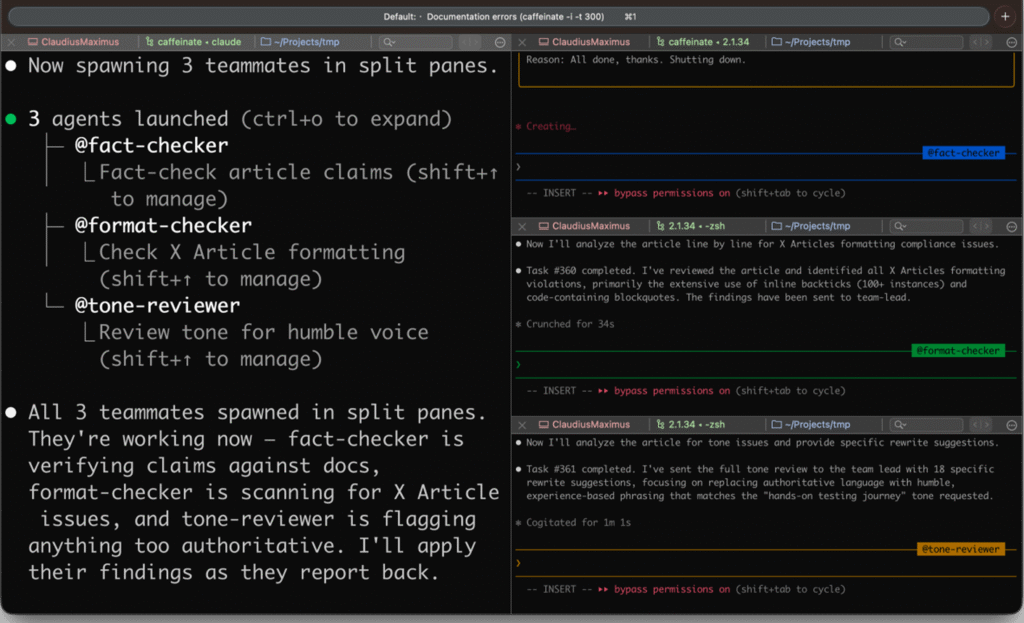 Interface de terminal montrant le lancement et l'activité en parallèle de trois sous-agents Claude.