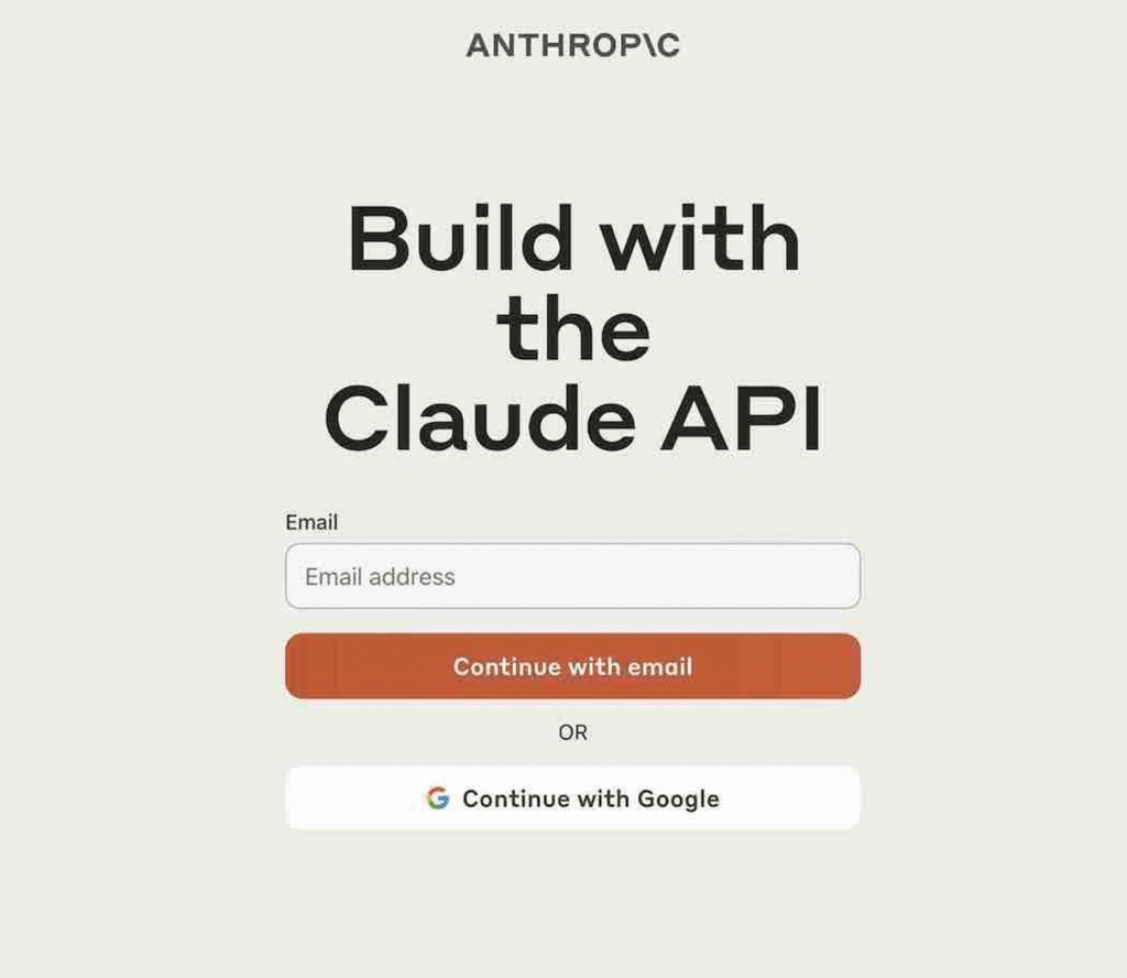 Interface d'inscription pour créer un compte avec la Claude API d'Anthropic