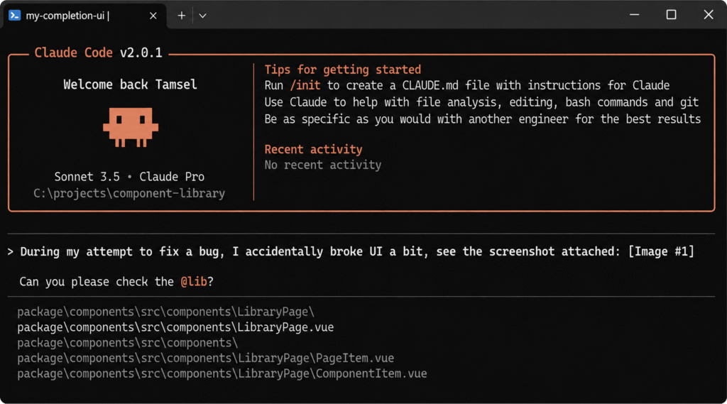 Capture d'écran de l'interface du terminal de l'agent Claude Code v2.0.1 d'Anthropic.