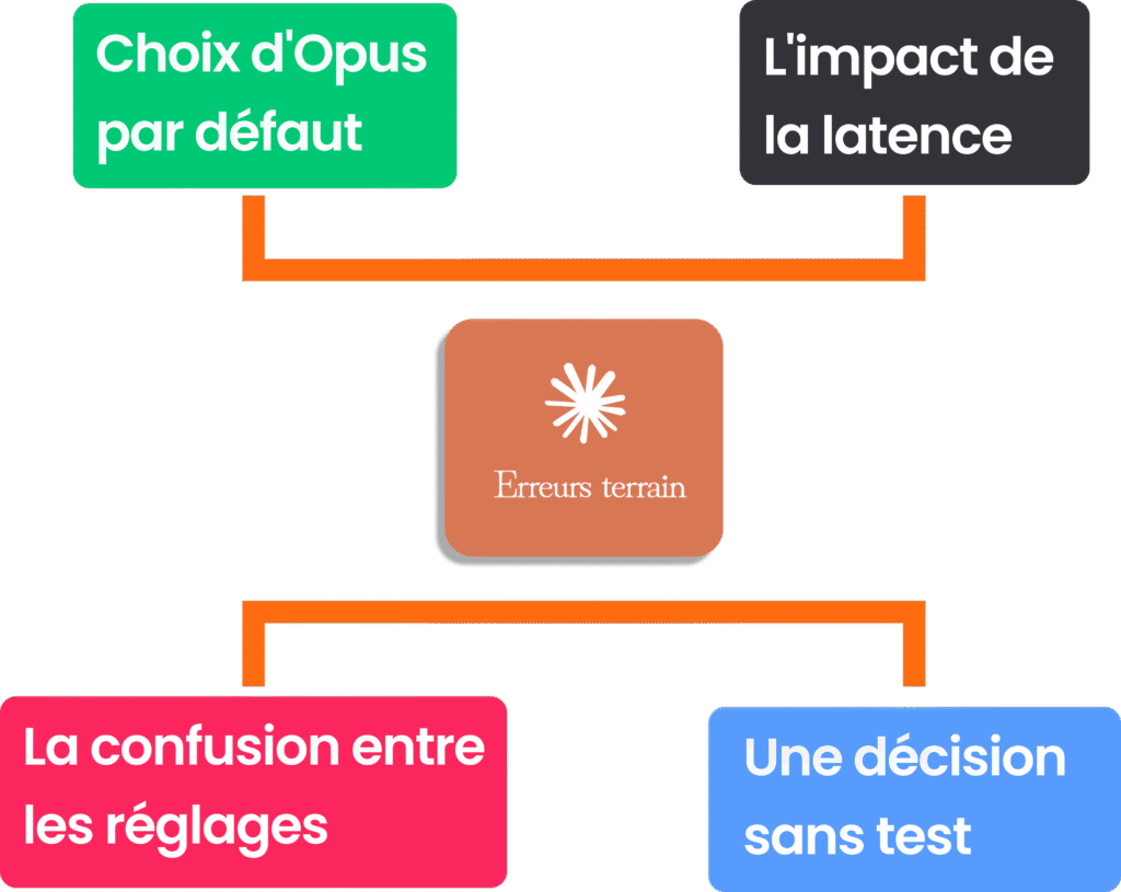 Schéma récapitulant les erreurs du terrain fréquemment observées lors de l'utilisation de Claude.