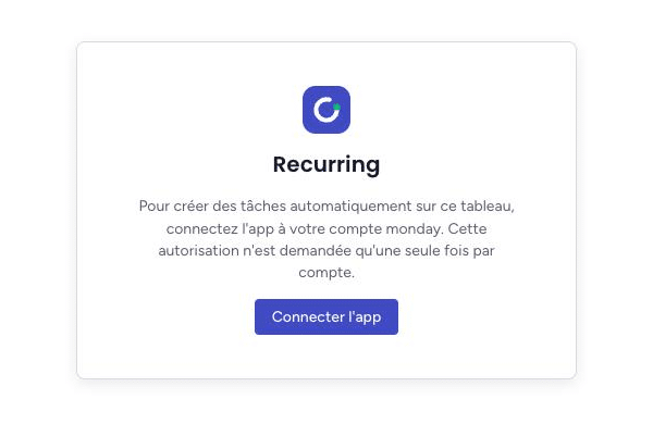 Écran « Connecter l'app » de Recurring