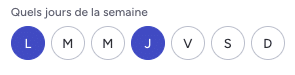 Sélecteur des jours de la semaine, lundi et jeudi actifs