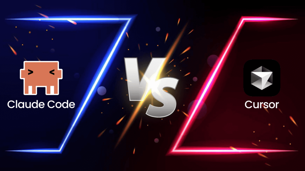 Illustration d'affrontement visuel entre Claude Code et Cursor pour un duel d'IA de développement.